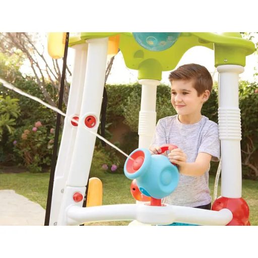 Nagy műanyag kerti játszótér csúszdával, vízágyúval és 25 labdával