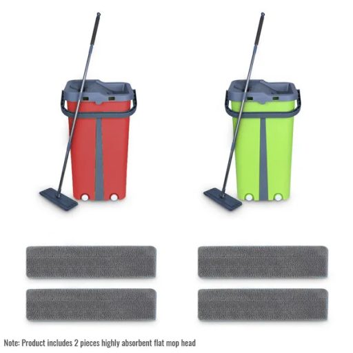 Kétrekeszes zöld lapos felmosó vödörrel, mikroszálas fej