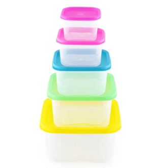   5 részes négyszögletes ételtároló szett, BPA-mentes, mikró- és fagyasztóbarát