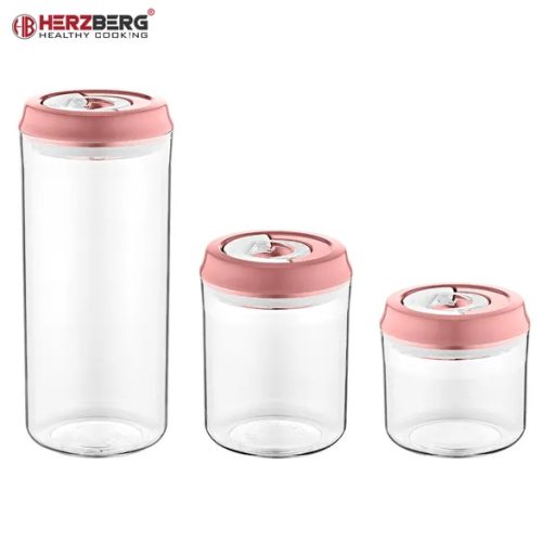 Herzberg 3 részes vákuumos tárolóedény szett, 400/700/1250 ml, szürke