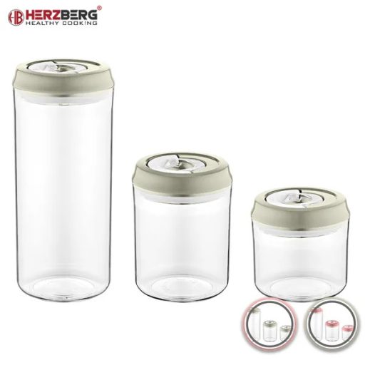 Vákuumos ételtároló befőttesüveg szett, 3 db, rózsaszín, 400-1250 ml