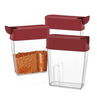   Herzberg 3 db légmentes élelmiszer-tároló doboz szett, piros, BPA-mentes műanyag