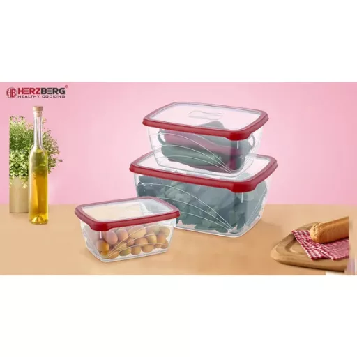 Herzberg 3 részes extra mély, légmentes BPA-mentes ételtároló doboz szett