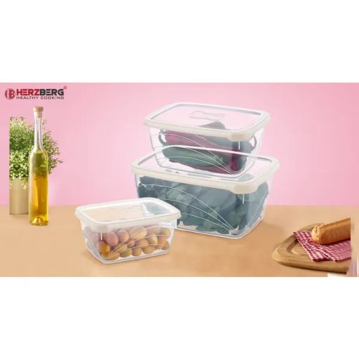 3 részes, extra mély, BPA-mentes, légmentes ételtároló doboz szett, piros