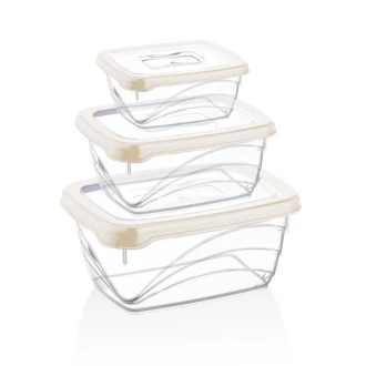   3 részes extra mély, elefántcsont bio élelmiszer-tároló doboz szett, BPA-mentes