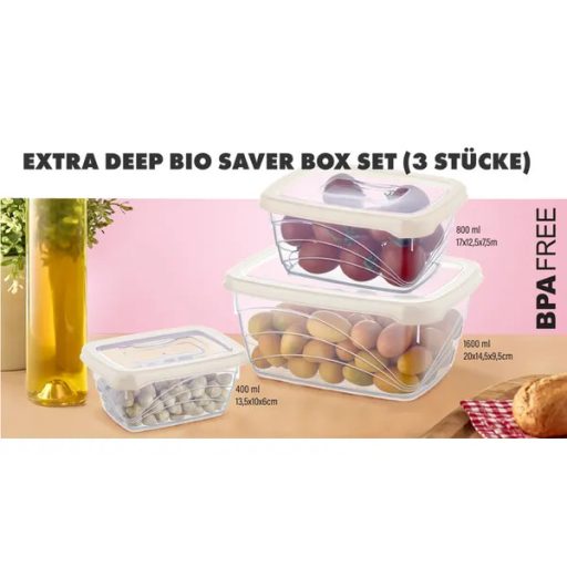 3 részes extra mély, elefántcsont bio élelmiszer-tároló doboz szett, BPA-mentes