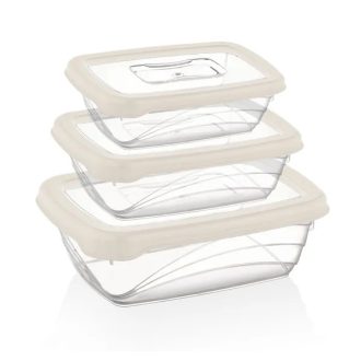   Herzberg 3 részes légmentes BPA-mentes ételtároló doboz szett, elefántcsont