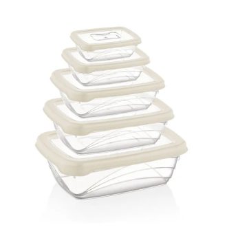   Herzberg 5 részes légmentes ételtároló doboz szett, elefántcsont