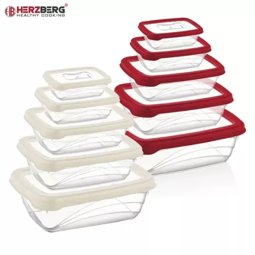 Herzberg Bio Saver 5 részes légmentes BPA-mentes ételtároló doboz szett, piros