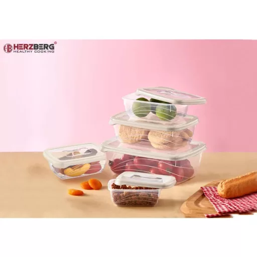 Herzberg Bio Saver 5 részes légmentes BPA-mentes ételtároló doboz szett, piros