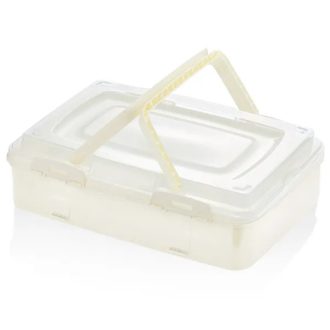   Egyszintes süteményszállító doboz, elefántcsont, 42×30×11 cm, BPA-mentes