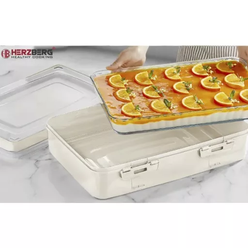 Herzberg egyszintes süteményszállító doboz, 42×30×11 cm, piros