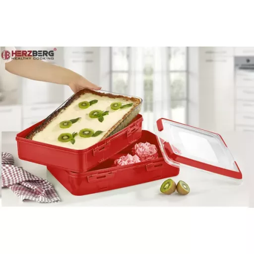 Kétszintes süteményszállító doboz elefántcsont, 42×29×18 cm