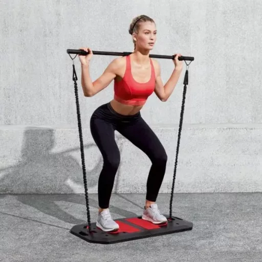 Összecsukható multifunkciós edzőállomás 230 kg teherbírással kiegészítőkkel