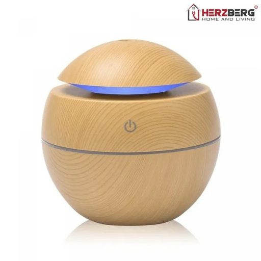 Herzberg ultrahangos aroma diffúzor, 130 ml, sötét fahatás, LED, USB