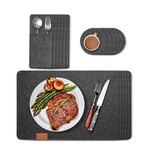 18 részes fekete 5 mm filc étkező alátét, evőeszköztartó és poháralátét szett