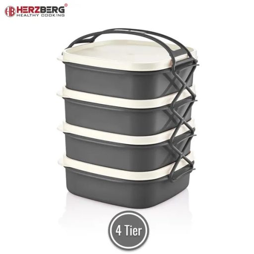 BPA-mentes 4 szintes ételhordó doboz, szivárgásmentes, mikrózható