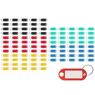   100 darabos színes kulcscímke készlet leírható ablakkal és fém karikával