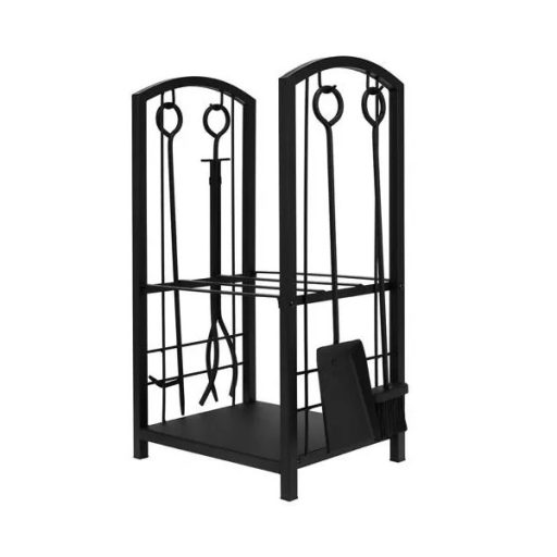 Fekete acél kandalló faállvány 4-részes szett 30 kg / 30×40×73 cm