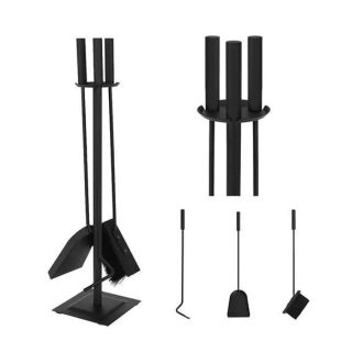   4 az 1-ben matt fekete kandalló szerszámkészlet, rozsdamentes acél, 60×15 cm