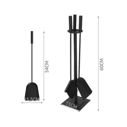 4 az 1-ben matt fekete kandalló szerszámkészlet, rozsdamentes acél, 60×15 cm