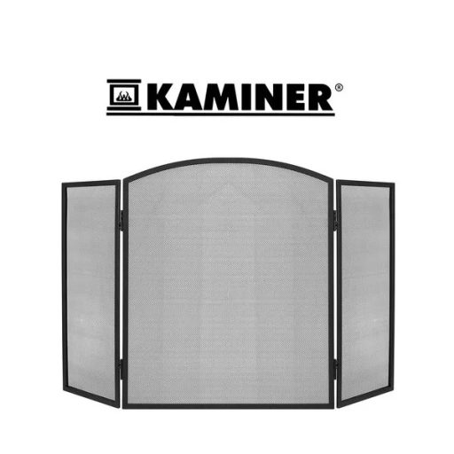 Állítható, 3 részes kandallórács fekete acél hálóval, 118×76 cm