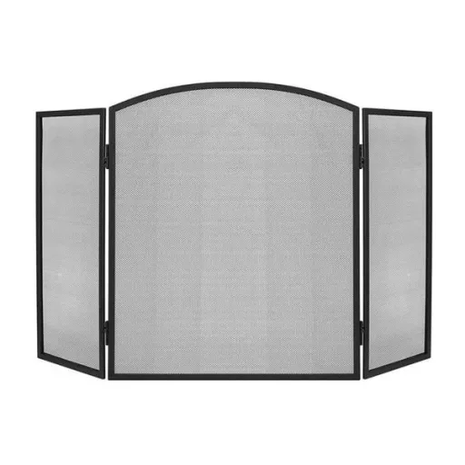 Állítható, 3 részes kandallórács fekete acél hálóval, 118×76 cm