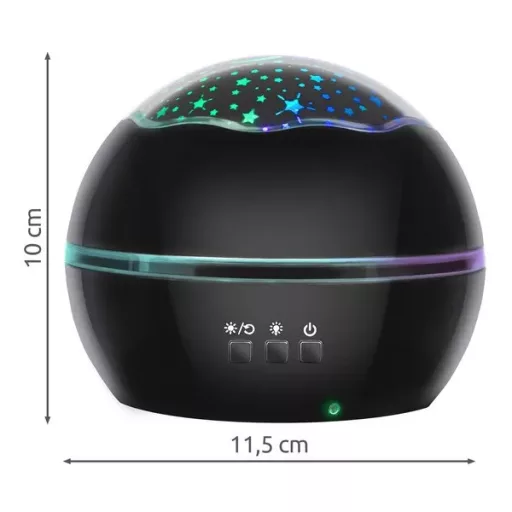 Fekete forgó éjszakai lámpa csillagos/óceáni projektorral, 4 LED szín, USB/AAA