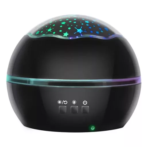 Fekete forgó éjszakai lámpa csillagos/óceáni projektorral, 4 LED szín, USB/AAA