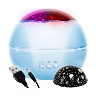   Kék LED éjszakai fény projektor 2 cserélhető mintával, USB/AAA, forgó