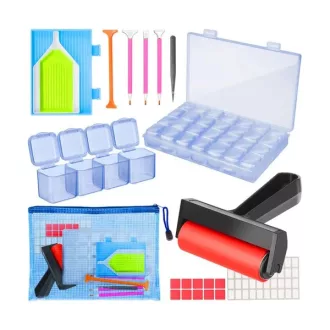   Gyémántszemes kirakó tartozékkészlet 4 tollal, szerveződobozzal, hengerrel