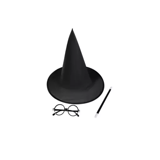 Teljes Varázsló Jelmez: Köpeny, Kalap, Varázspálca és Szemüveg