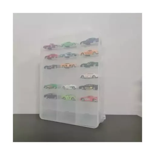 Átlátszó hordozható autós vitrines koffer, 46 rekesszel, PP, 33×25×8,5 cm
