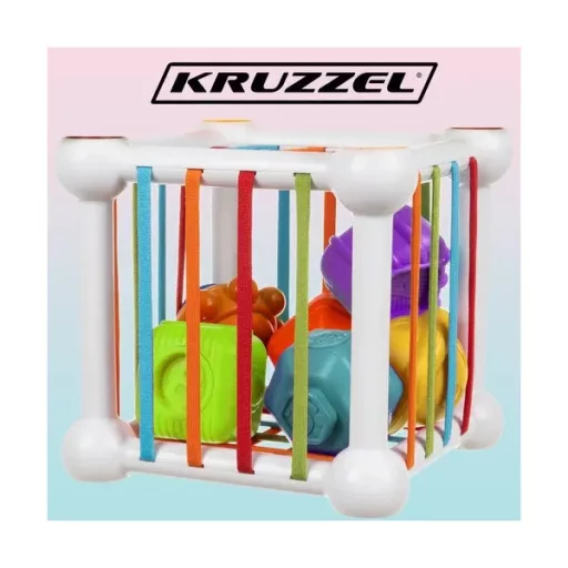 Rugalmas szenzoros kocka 6 csörgő blokkal, 15×15×15 cm, 12 hó+