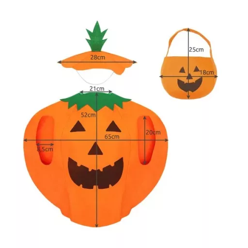 Tök jelmez gyerekeknek, 3 részes szett (mellény, kalap, táska), 3+ év