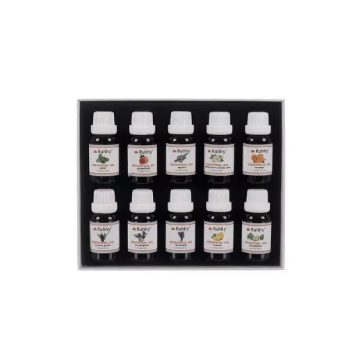 Alapvető Illóolajok Készlet - 10 Darab, 15 ml Mindegyik - Eukaliptusz, Narancs, Borsmenta és További Illatok
