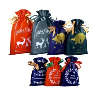   Karácsonyi ajándéktasak szett, 8 db, 3 méret, újrahasználható