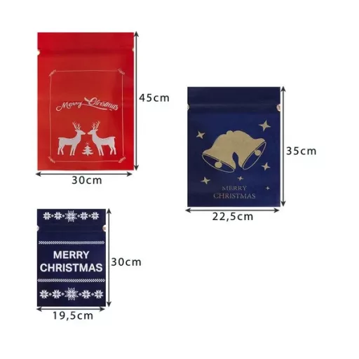 Karácsonyi ajándéktasak szett, 8 db, 3 méret, újrahasználható