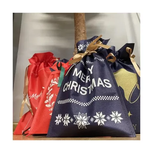 Karácsonyi ajándéktasak szett, 8 db, 3 méret, újrahasználható