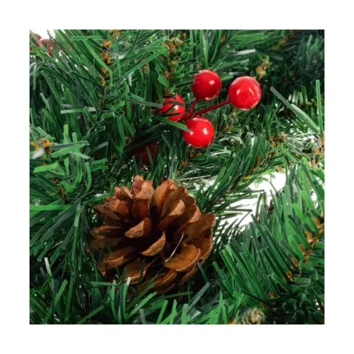 Karácsonyi ajtódísz koszorú 60 cm, sűrű PVC tűlevelek, toboz és bogyó
