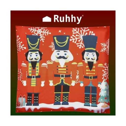 Karácsonyi díszpárnahuzat, diótörő motívum, 45×45 cm, cipzáras