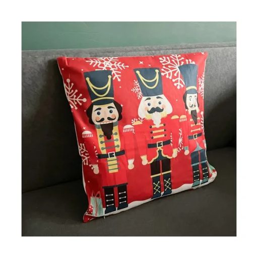 Karácsonyi díszpárnahuzat, diótörő motívum, 45×45 cm, cipzáras