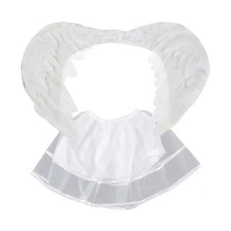   Gyerek angyal jelmez fehér szárnnyal 52×37 cm és gumis tüllszoknyával