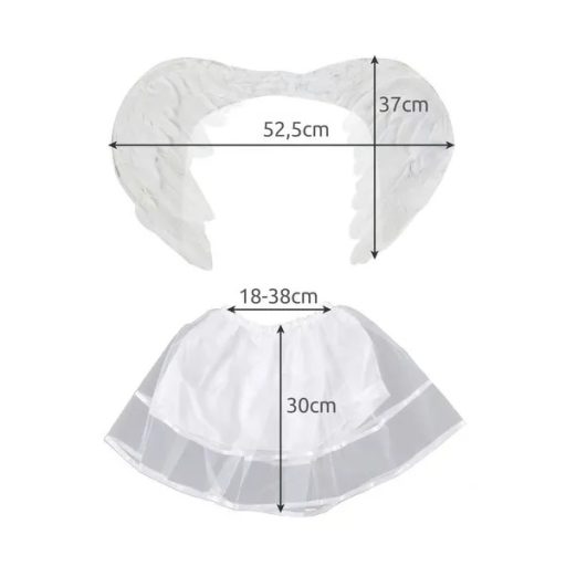 Gyerek angyal jelmez fehér szárnnyal 52×37 cm és gumis tüllszoknyával