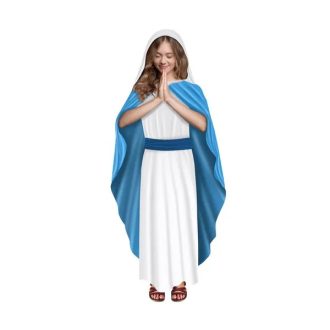   Gyerek Mária jelmez, 95 cm, fehér-kék ruha fejkendővel, poliészter