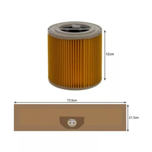 10 db kétrétegű papír porzsák ipari porszívóhoz + szűrő, Malatec 22580