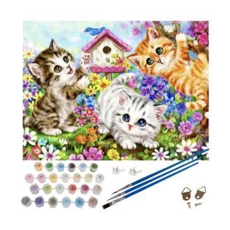   Macskás számfestő készlet, 40×50 cm, fa keretre feszítve