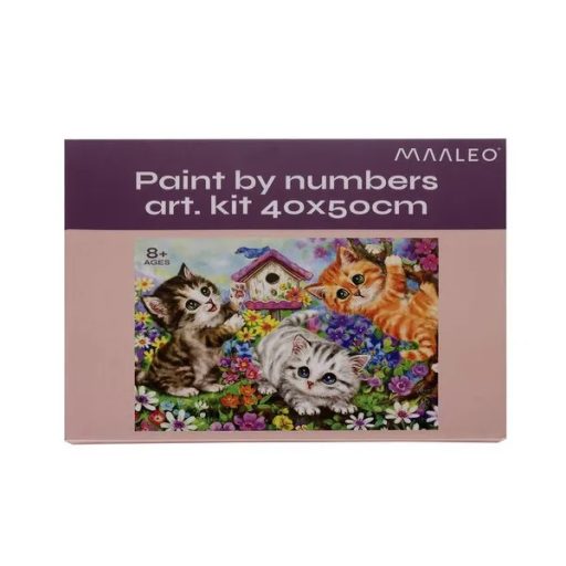 Macskás számfestő készlet, 40×50 cm, fa keretre feszítve