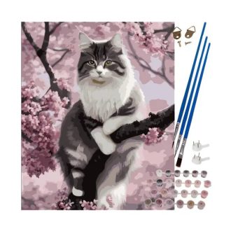   Számozott festő készlet, macska motívum, 40×50 cm, vászon fa kereten