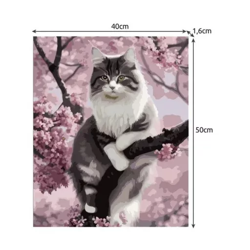 Számozott festő készlet, macska motívum, 40×50 cm, vászon fa kereten